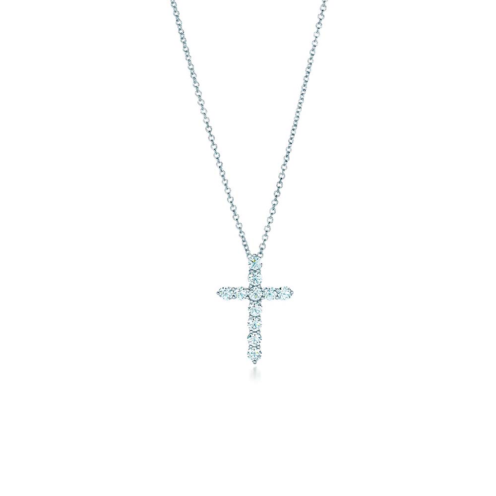 Tiffany Necklaces Cross Pendant in Platinum with Diamonds-Silver (1)