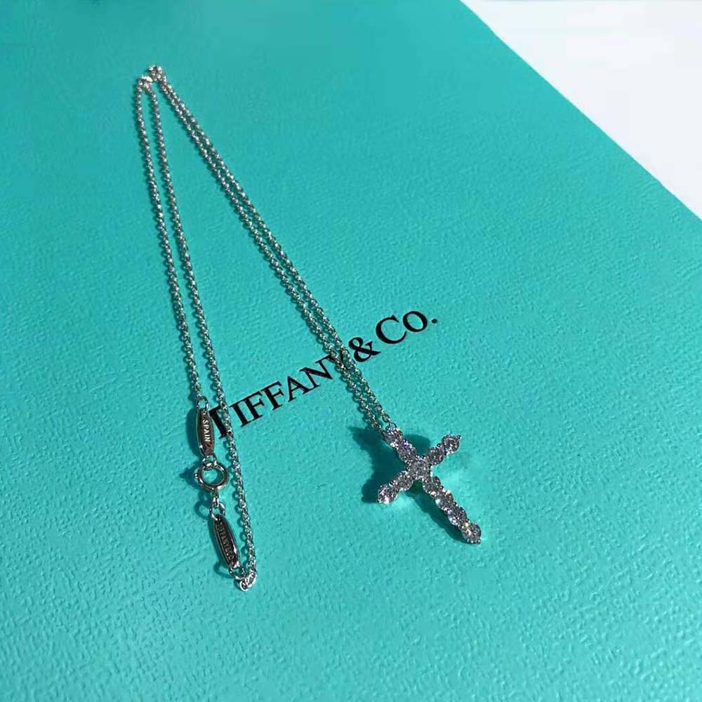 Tiffany Necklaces Cross Pendant in Platinum with Diamonds-Silver (2)