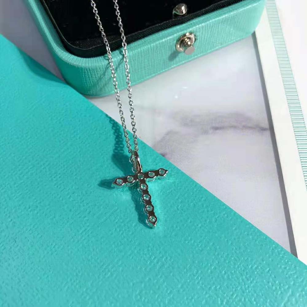 Tiffany Necklaces Cross Pendant in Platinum with Diamonds-Silver (3)