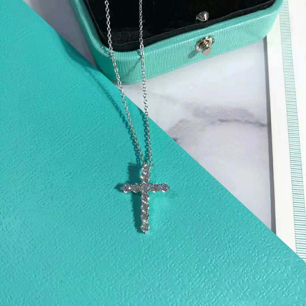 Tiffany Necklaces Cross Pendant in Platinum with Diamonds-Silver (4)