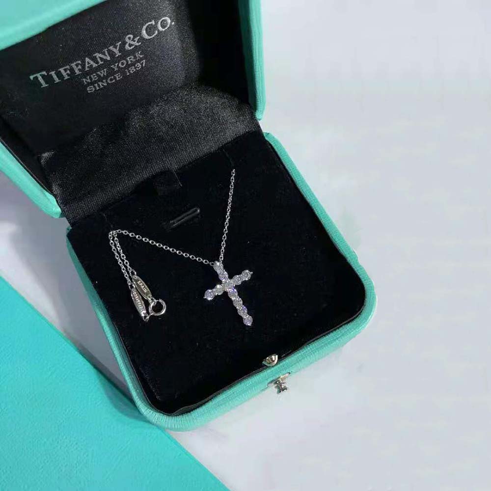Tiffany Necklaces Cross Pendant in Platinum with Diamonds-Silver (5)