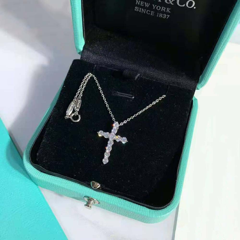 Tiffany Necklaces Cross Pendant in Platinum with Diamonds-Silver (6)