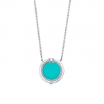 Tiffany T Diamond and Turquoise Circle Pendant in White Gold-Blue