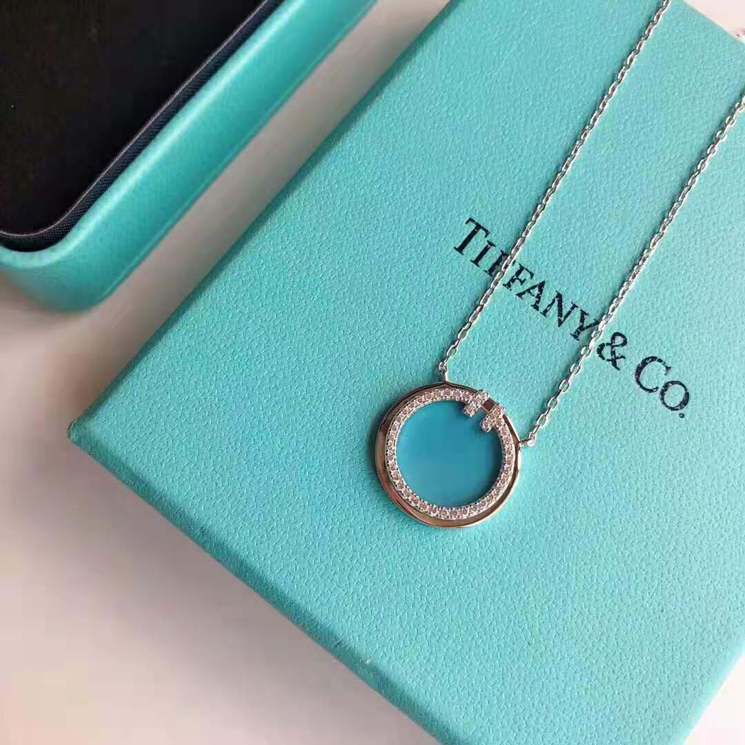 Tiffany T Diamond and Turquoise Circle Pendant in White Gold-Blue (4)