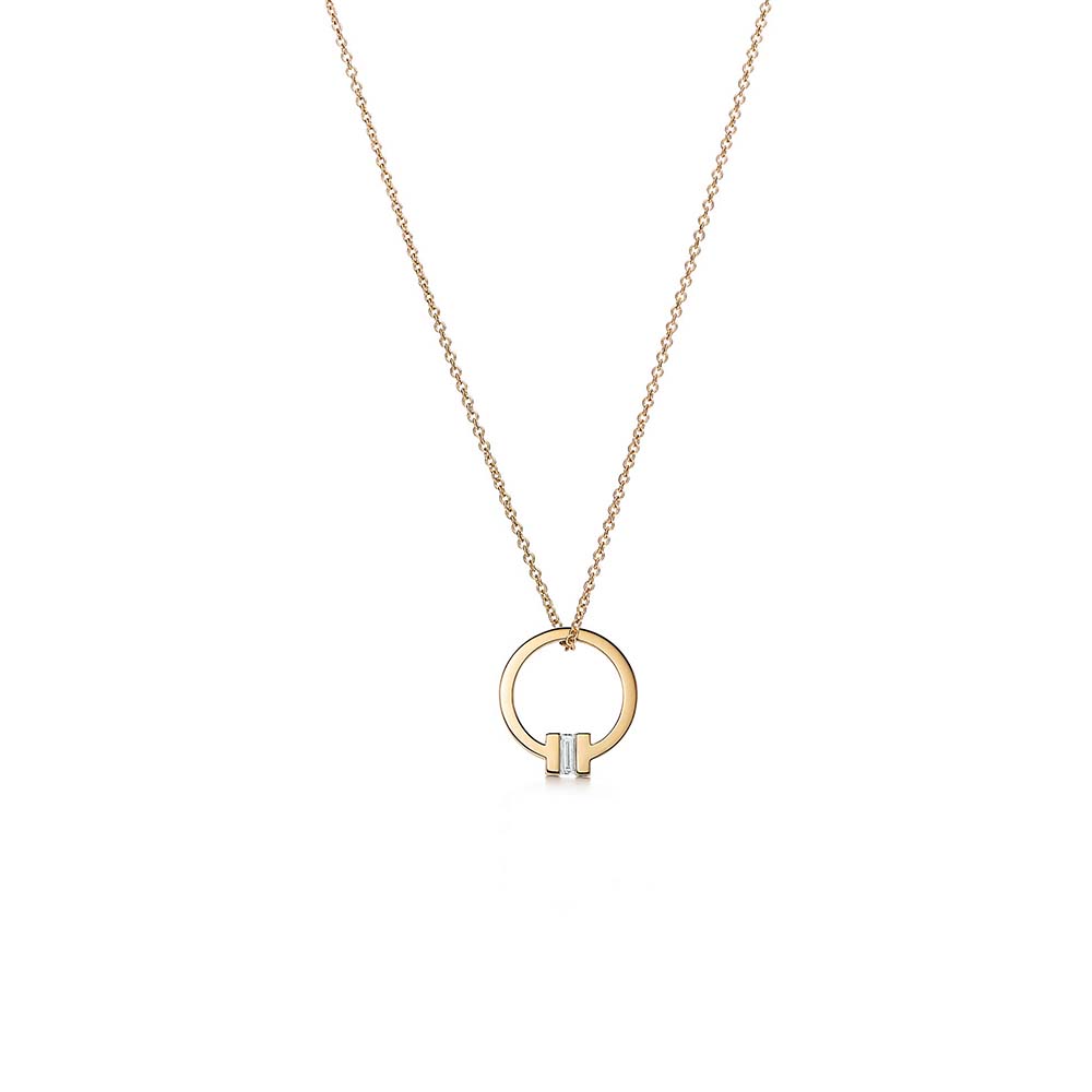 Tiffany T Pendant Necklaces in Gold with a Baguette Diamond (1)