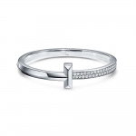 Tiffany T T1 Wide Diamond Hinged Bangle in White Gold-Silver