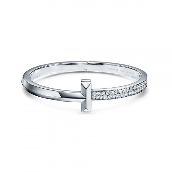 Tiffany T T1 Wide Diamond Hinged Bangle in White Gold-Silver (1)