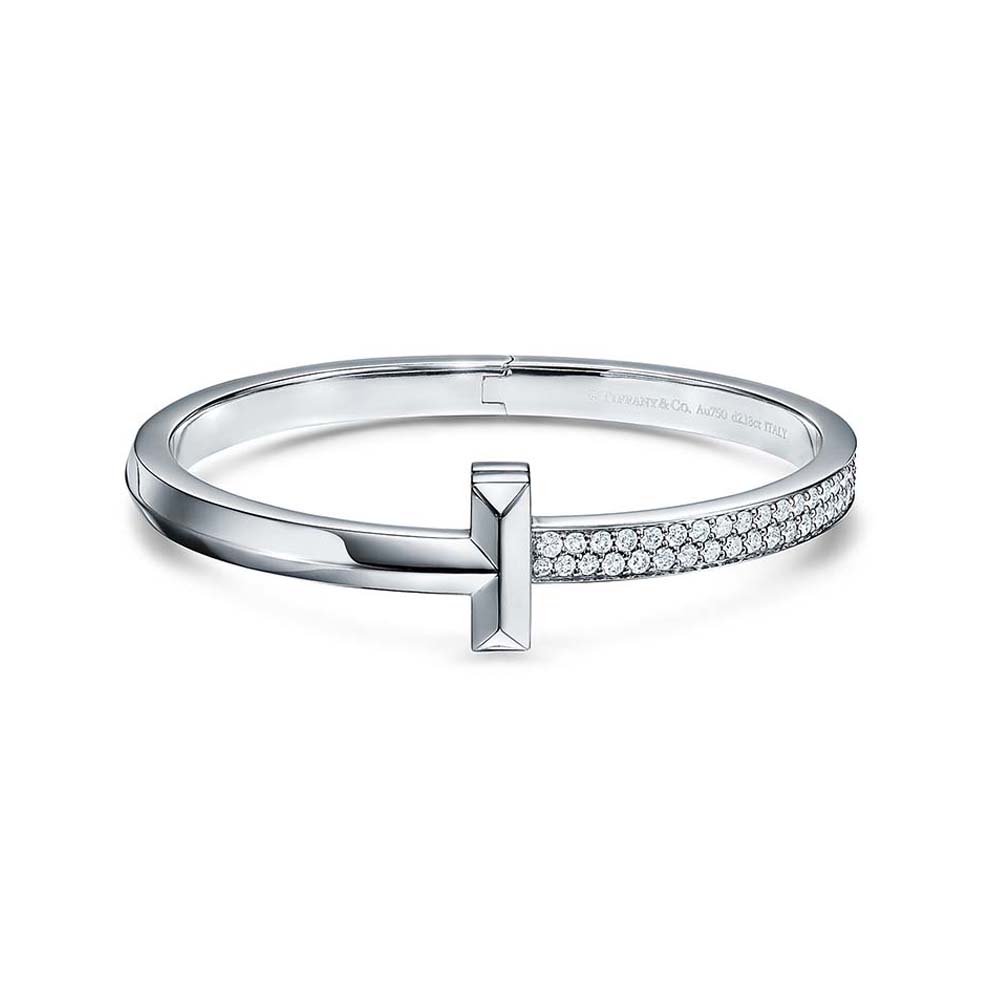 Tiffany T T1 Wide Diamond Hinged Bangle in White Gold-Silver (1)
