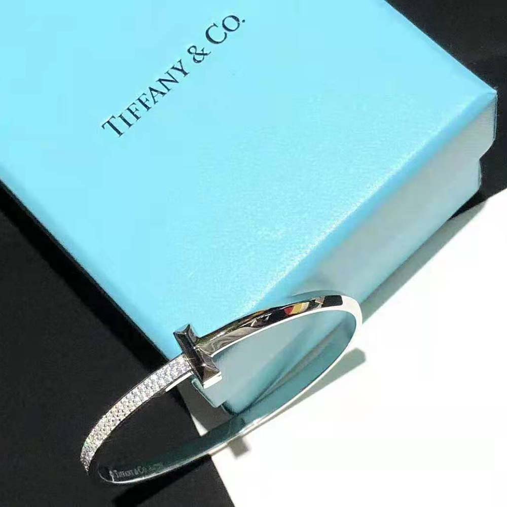 Tiffany T T1 Wide Diamond Hinged Bangle in White Gold-Silver (2)
