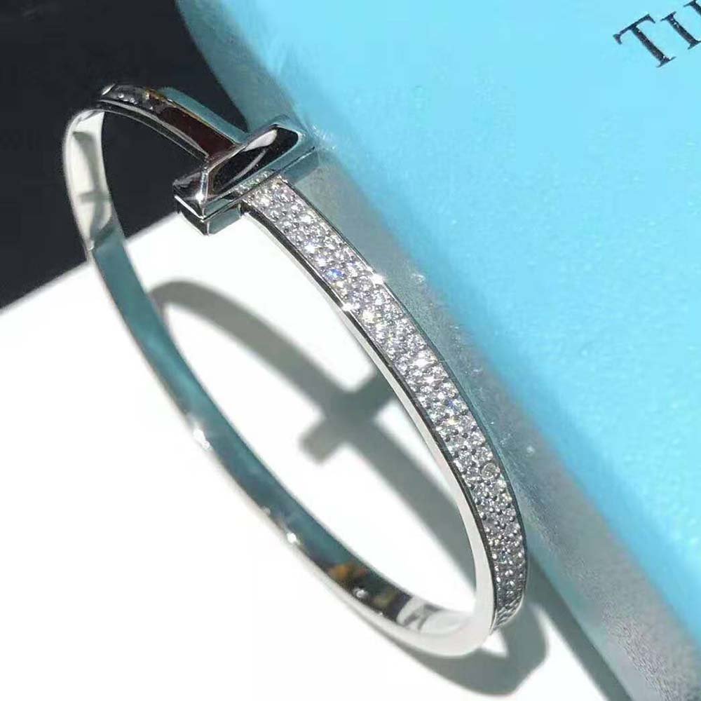 Tiffany T T1 Wide Diamond Hinged Bangle in White Gold-Silver (5)