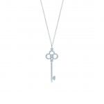 Tiffany Keys Crown Key Necklaces in White Gold with Diamonds-Silver