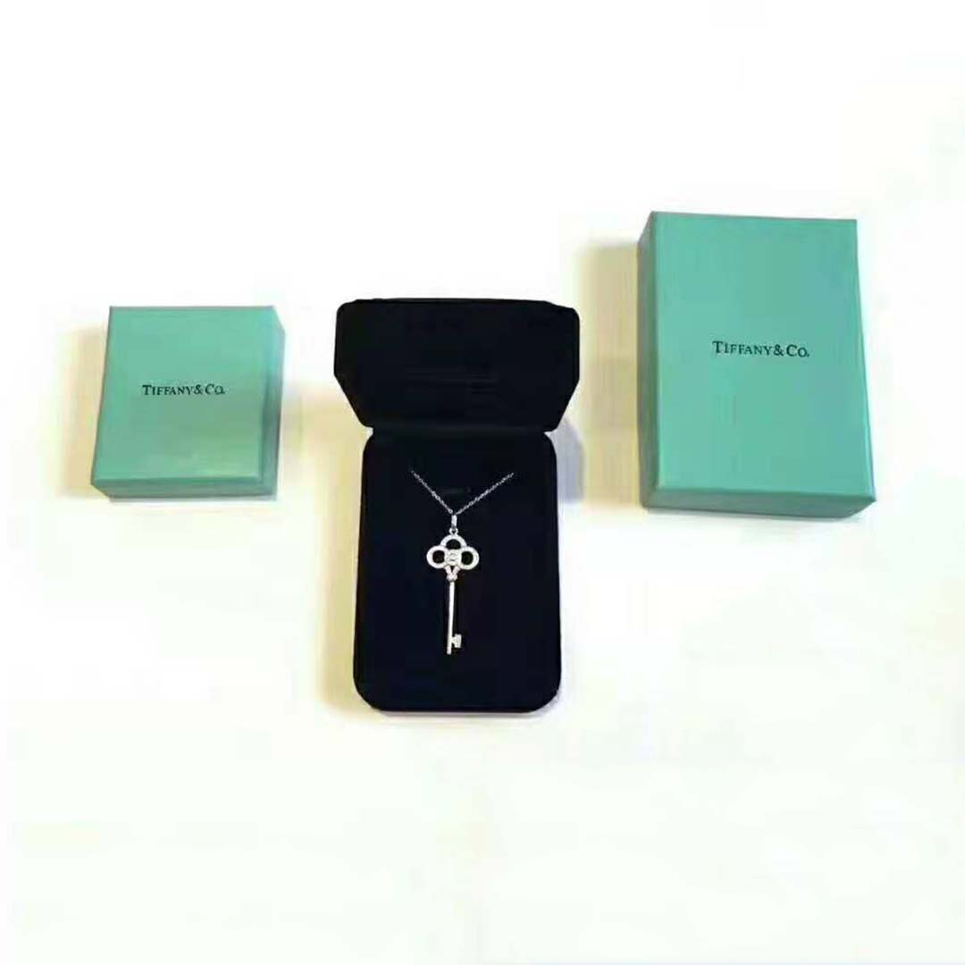 Tiffany Keys Crown Key Necklaces in White Gold with Diamonds-Silver (5)