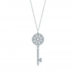 Tiffany Keys Petals Key Pendant Necklaces with Diamonds in Platinum-Silver