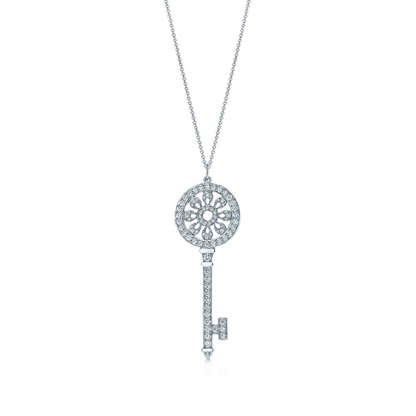 Tiffany Keys Petals Key Pendant Necklaces with Diamonds in Platinum-Silver