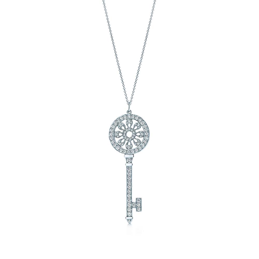 Tiffany Keys Petals Key Pendant Necklaces with Diamonds in Platinum-Silver (1)
