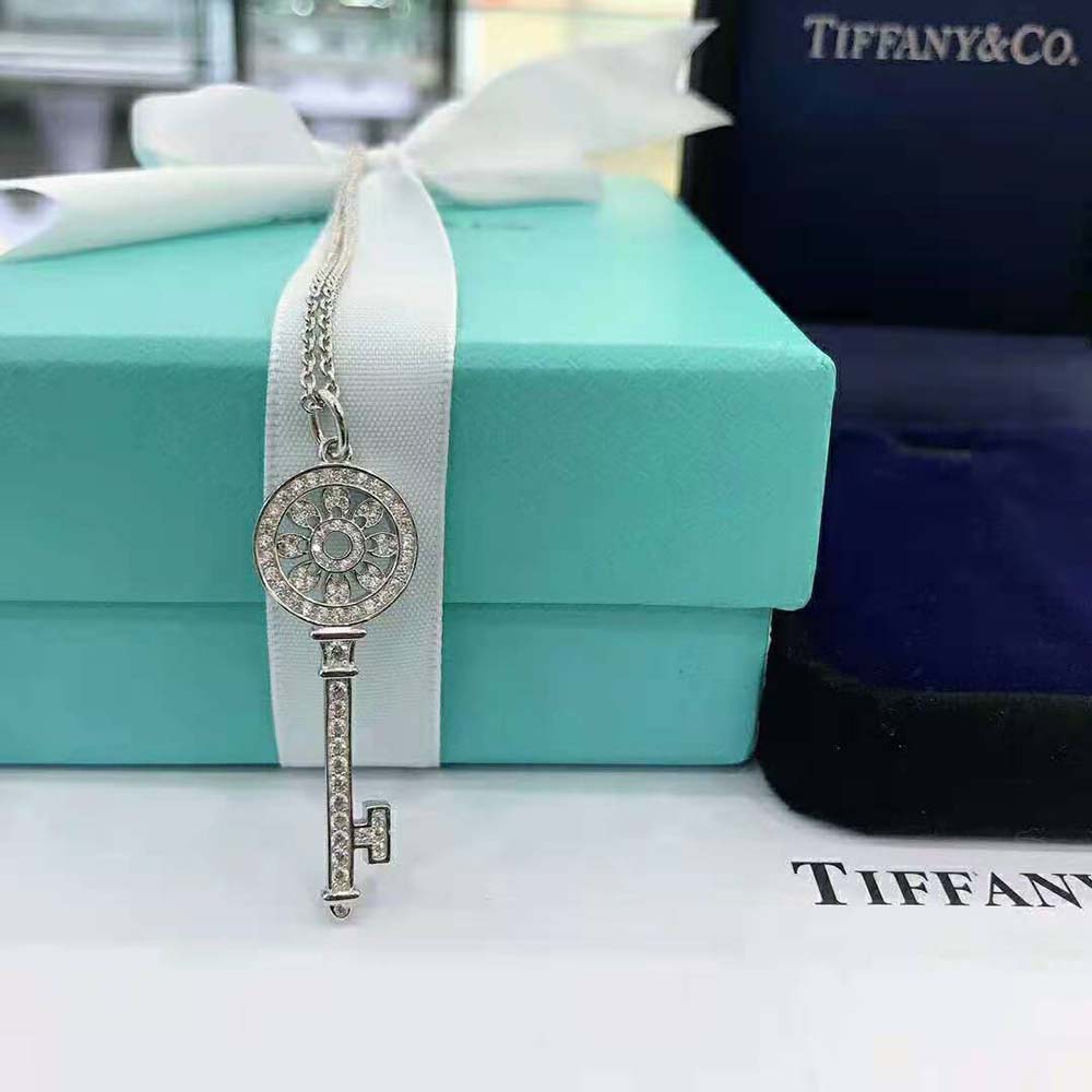 Tiffany Keys Petals Key Pendant Necklaces with Diamonds in Platinum-Silver (2)