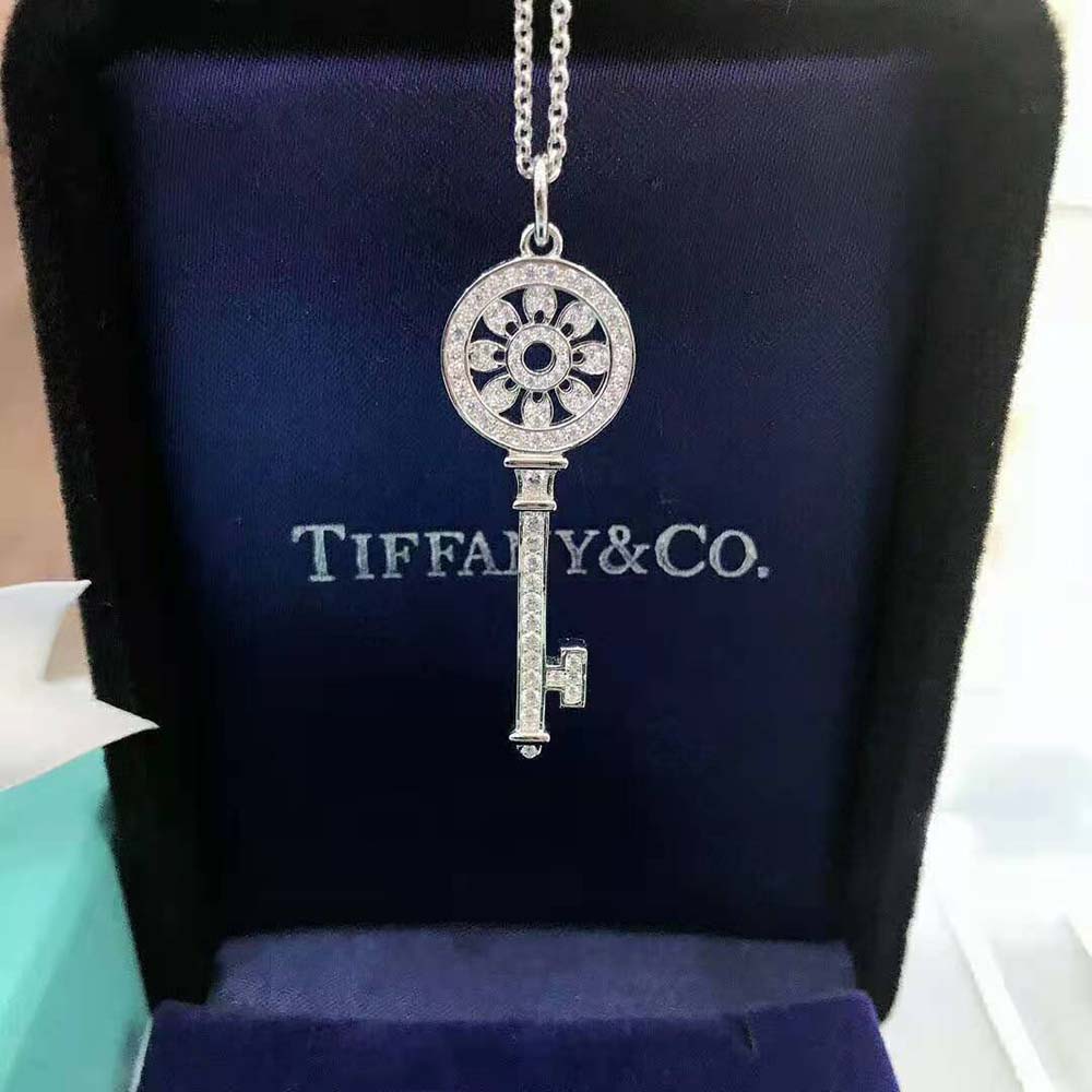Tiffany Keys Petals Key Pendant Necklaces with Diamonds in Platinum-Silver (3)