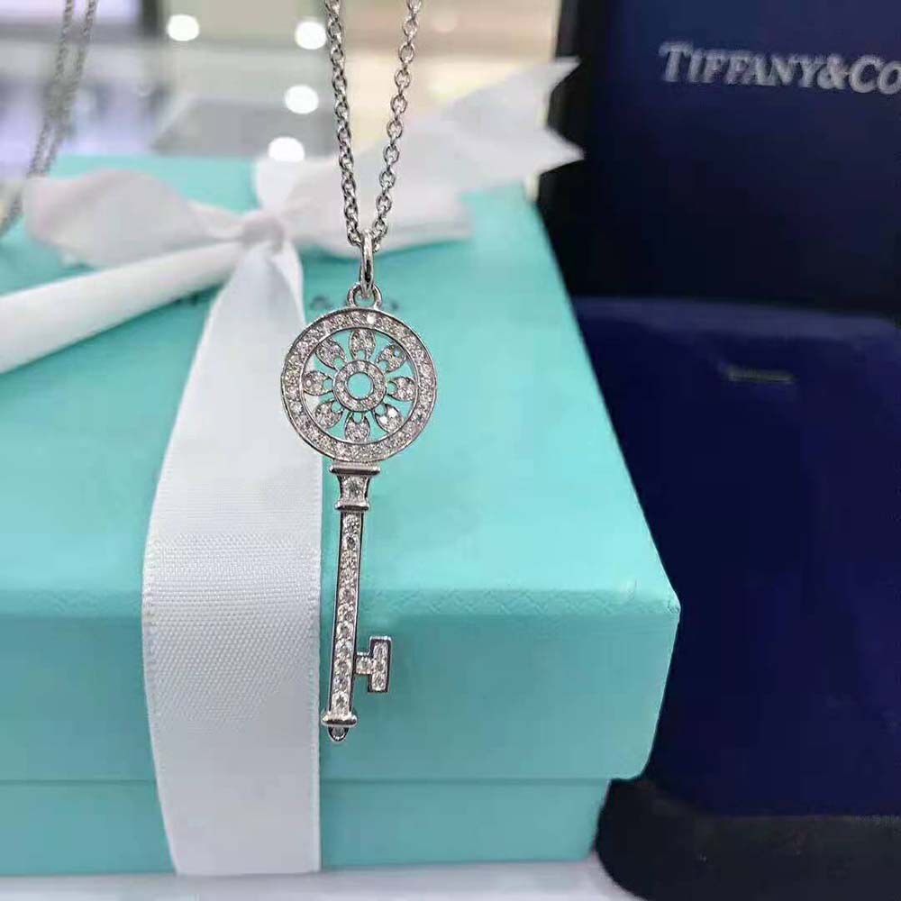 Tiffany Keys Petals Key Pendant Necklaces with Diamonds in Platinum-Silver (4)