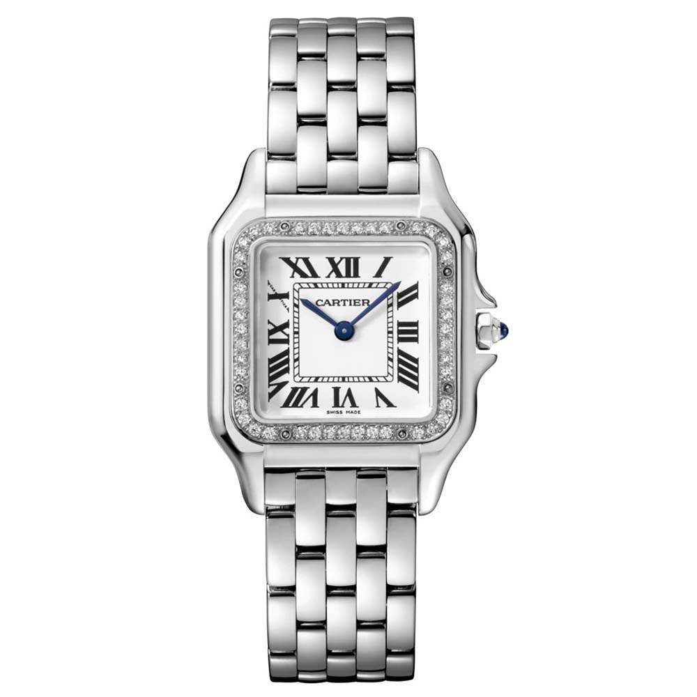 Cartier Panthere De Cartier Watch Medium Model Quartz Movement in Steel and Diamonds-Silver (1)