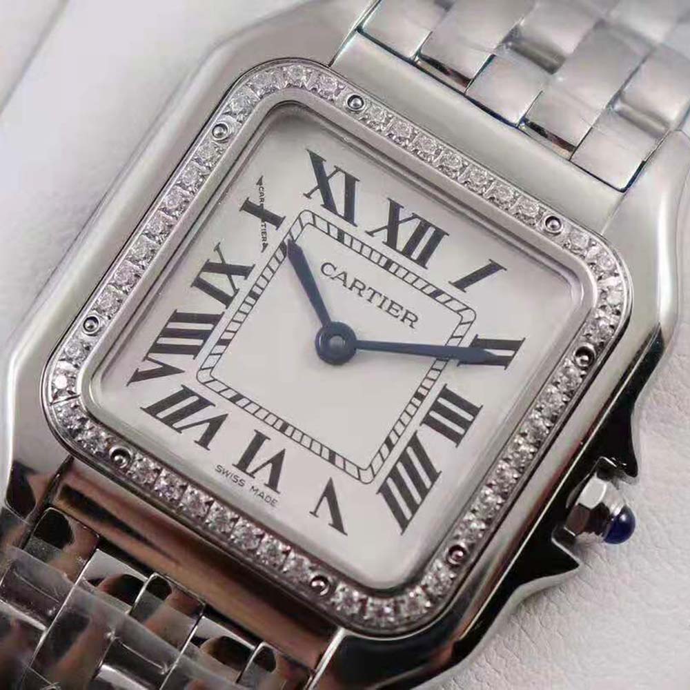 Women Panthère De Cartier Watch Medium Model Quartz Movement in Steel and Diamonds-Silver (3)