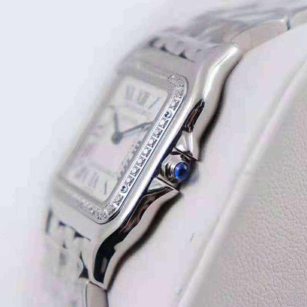 Women Panthère De Cartier Watch Medium Model Quartz Movement in Steel and Diamonds-Silver (6)