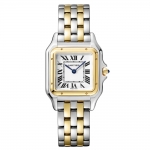 Women Panthère De Cartier Watch Medium Model Quartz Movement in Yellow Gold and Steel-White