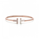 Tiffany T Wire Bracelet in Rose Gold with Diamonds and Mother-of-pearl