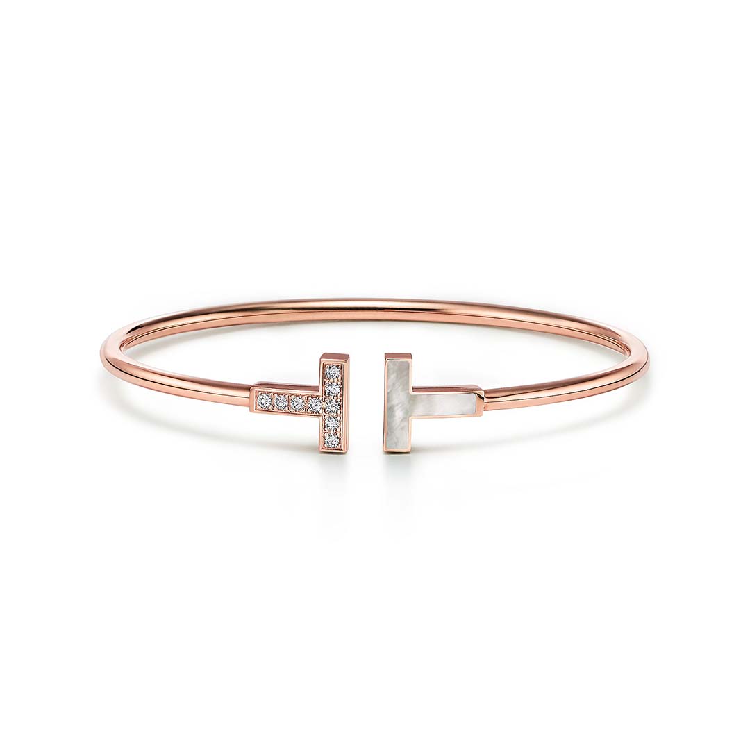 Tiffany T Wire Bracelet in Rose Gold with Diamonds and Mother-of-pearl (1)