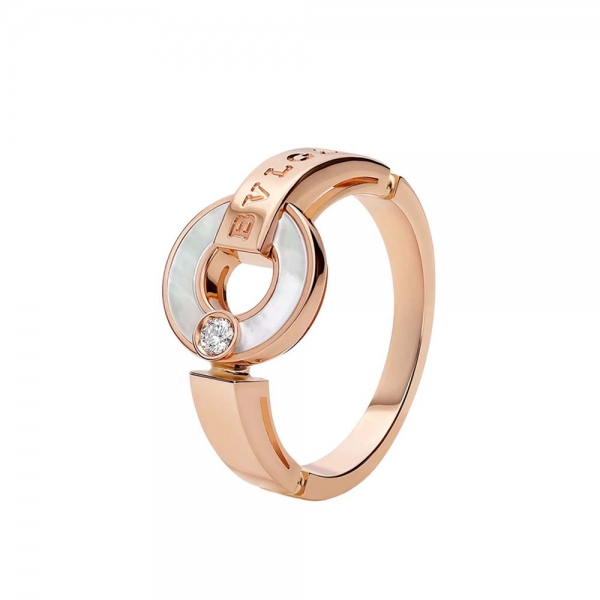 Bulgari Bulgari Ring in Rose Gold with Diamonds and Mother of Pearl