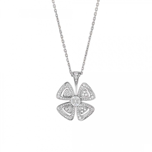 Bulgari Fiorever Necklace in White Gold with Diamonds-Silver (1)