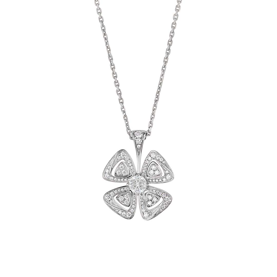 Bulgari Fiorever Necklace in White Gold with Diamonds-Silver