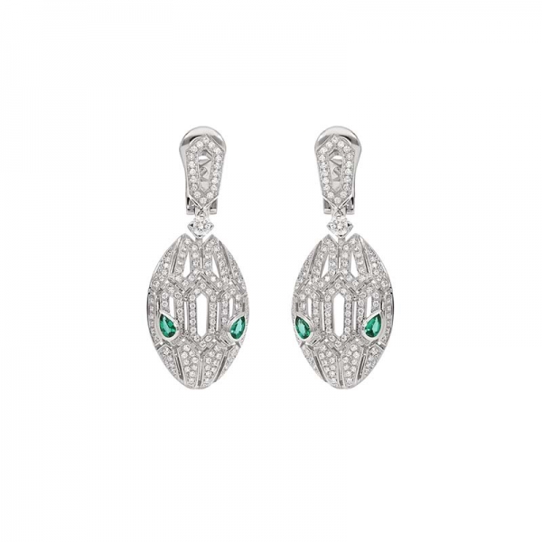 Bulgari Serpenti Earrings in White Gold with Emeralds-Silver (1)