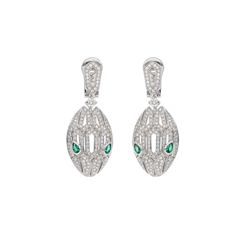 Bulgari Serpenti Earrings in White Gold with Emeralds-Silver (1)