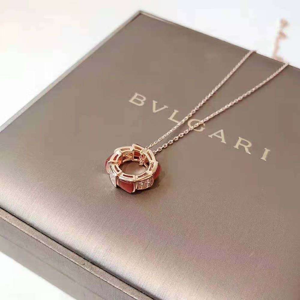 Bulgari Serpenti Viper Necklace in Rose Gold with Carnelian-Red (3)