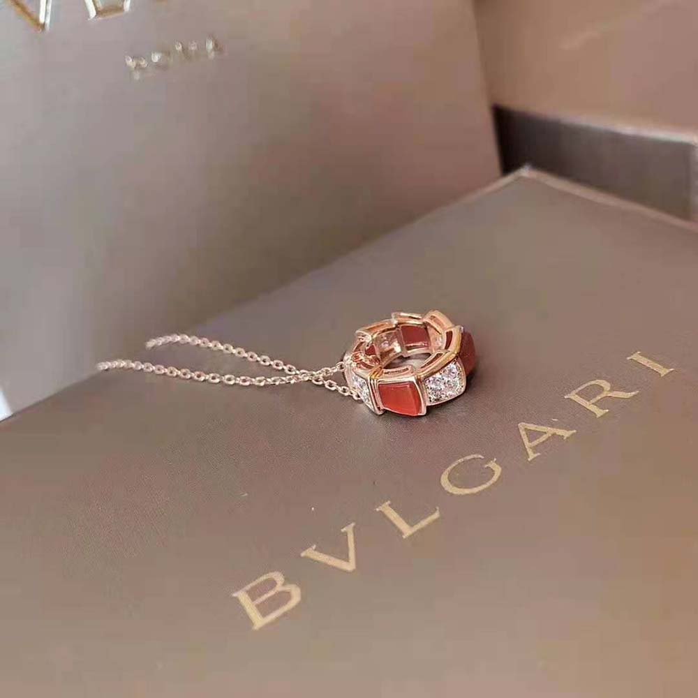 Bulgari Serpenti Viper Necklace in Rose Gold with Carnelian-Red (5)