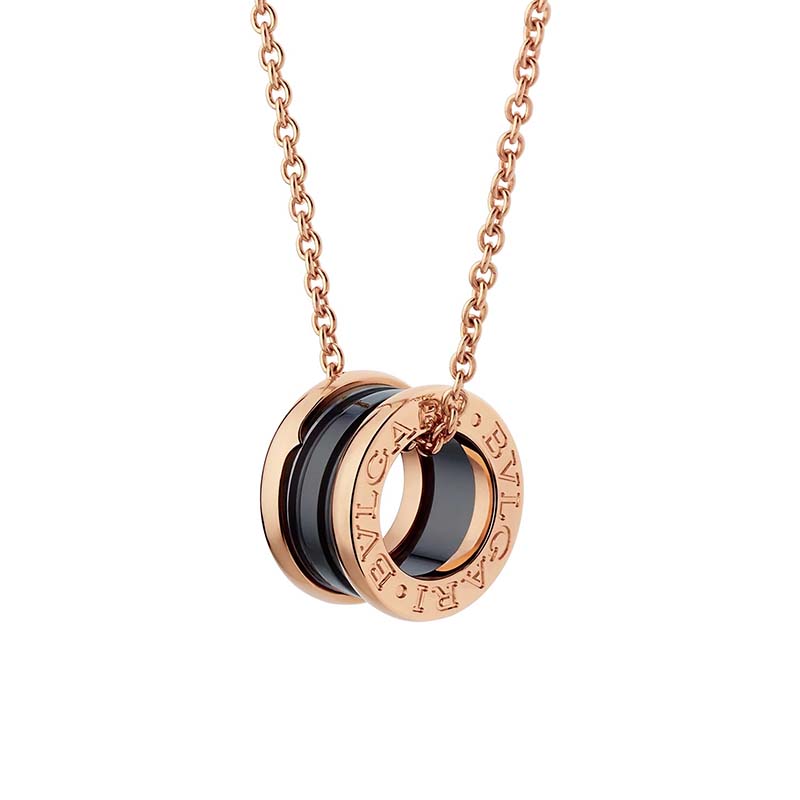 Bulgari Unisex B.zero1 Necklace in Rose Gold and Ceramic-Black (1)