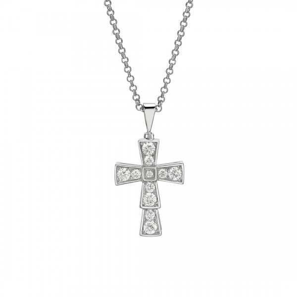 Bulgari Unisex Croce Pendants Necklace in White Gold and Pave Diamonds-Silver (1)