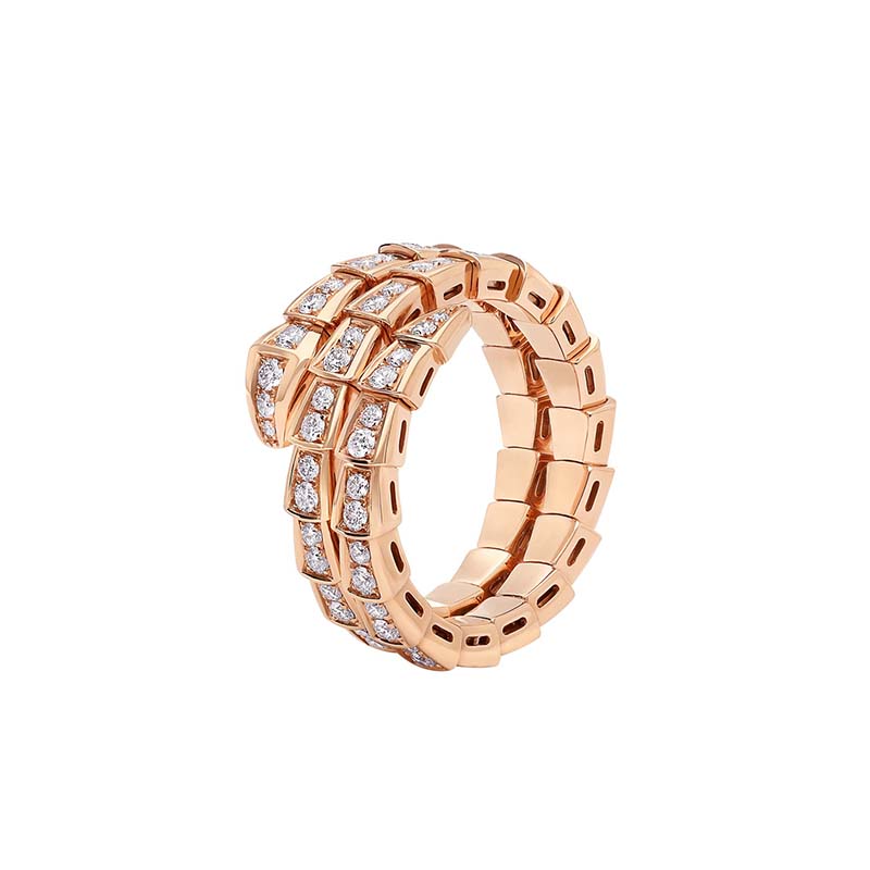 Bulgari Unisex Serpenti Viper Ring in Rose Gold with Pavé Diamonds (1)
