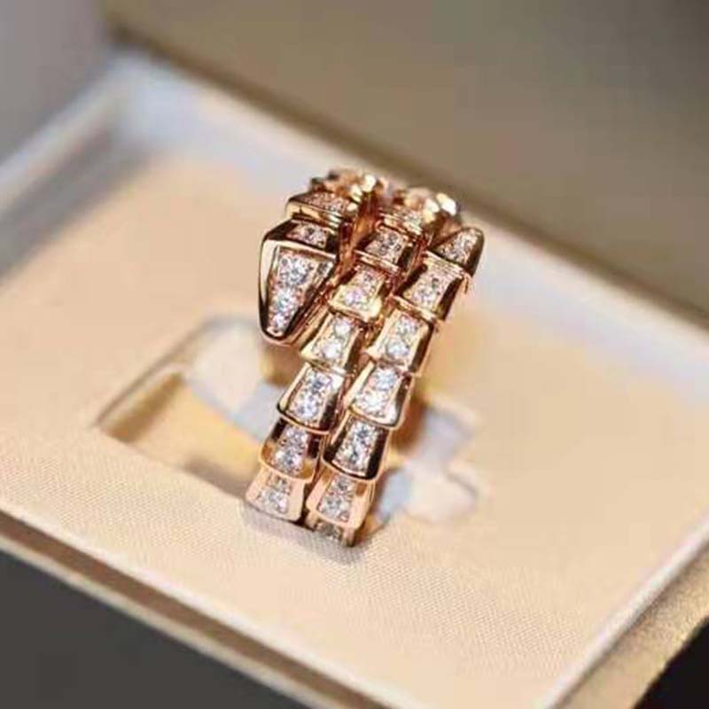 Bulgari Unisex Serpenti Viper Ring in Rose Gold with Pavé Diamonds (2)