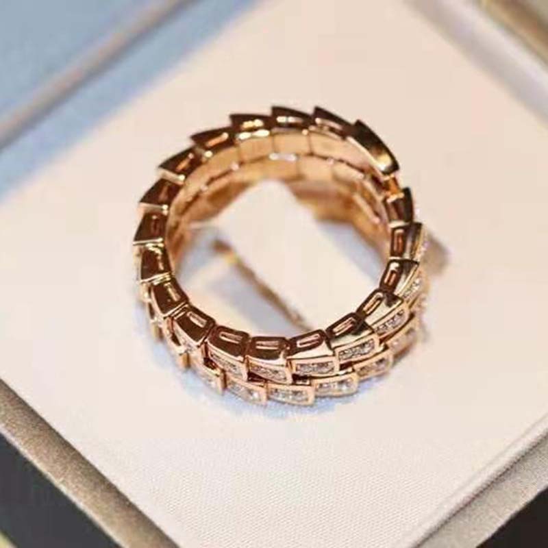 Bulgari Unisex Serpenti Viper Ring in Rose Gold with Pavé Diamonds (5)