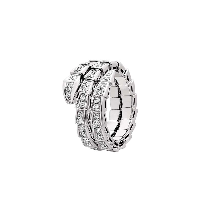 Bulgari Unisex Serpenti Viper Ring in White Gold with Pavé Diamonds-Silver (1)