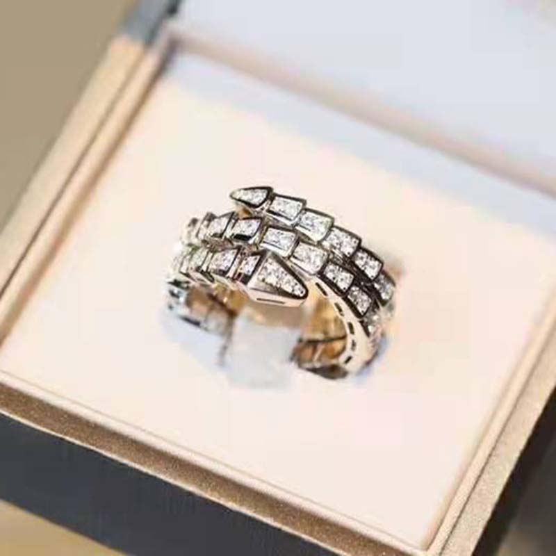 Bulgari Unisex Serpenti Viper Ring in White Gold with Pavé Diamonds-Silver (2)