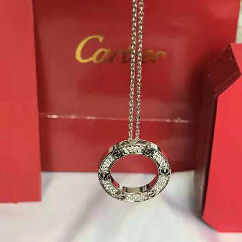Cartier Love Necklace Diamond-paved in White Gold-Silver (3)