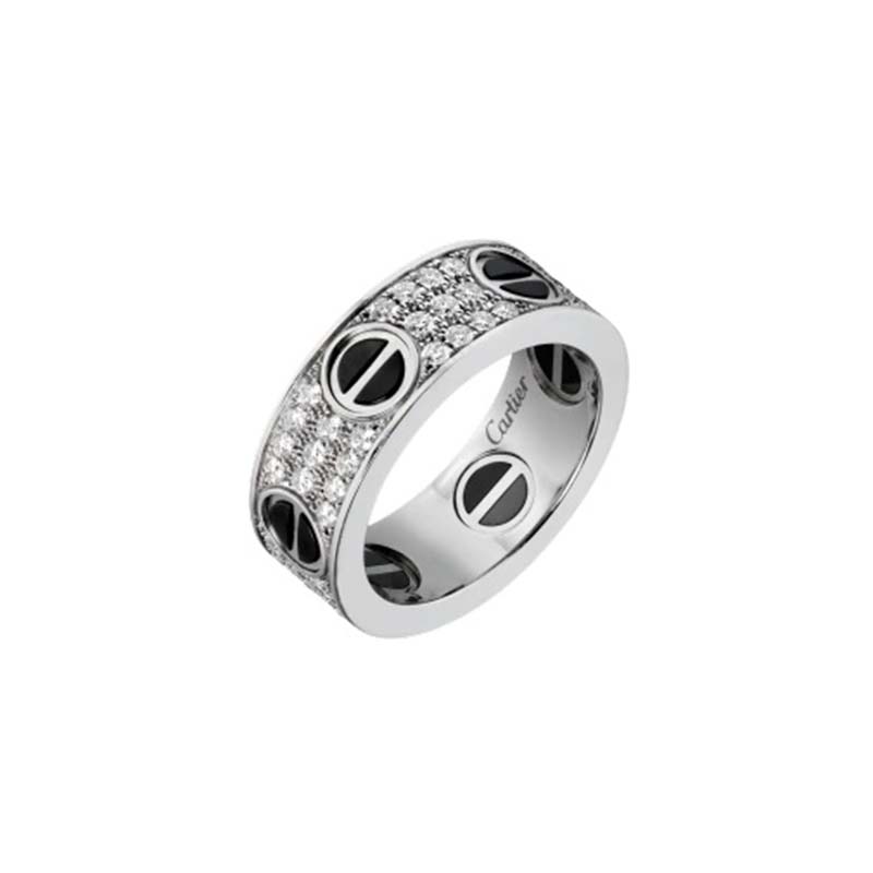 Cartier Men Love Ring in White Gold and Ceramic with Diamonds-Silver (1)