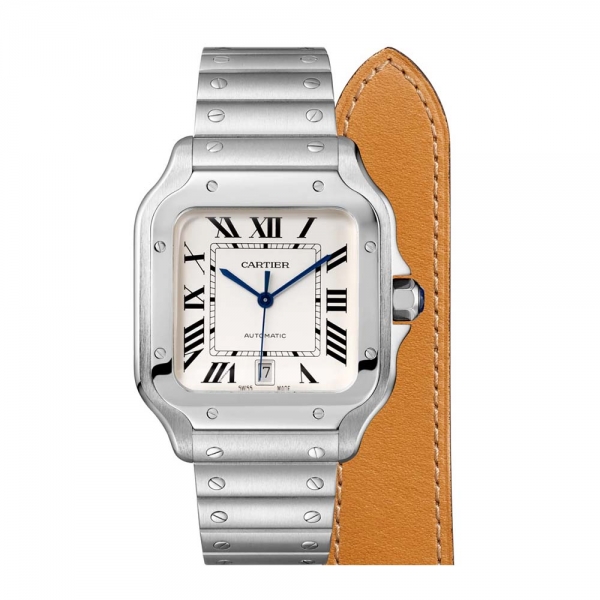 Cartier Men Santos De Cartier Watch Large Model in Steel-Silver