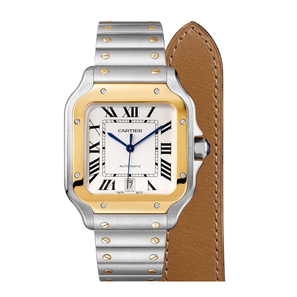 Cartier Men Santos De Cartier Watch Large Model in Yellow Gold and Steel-Silver (1)