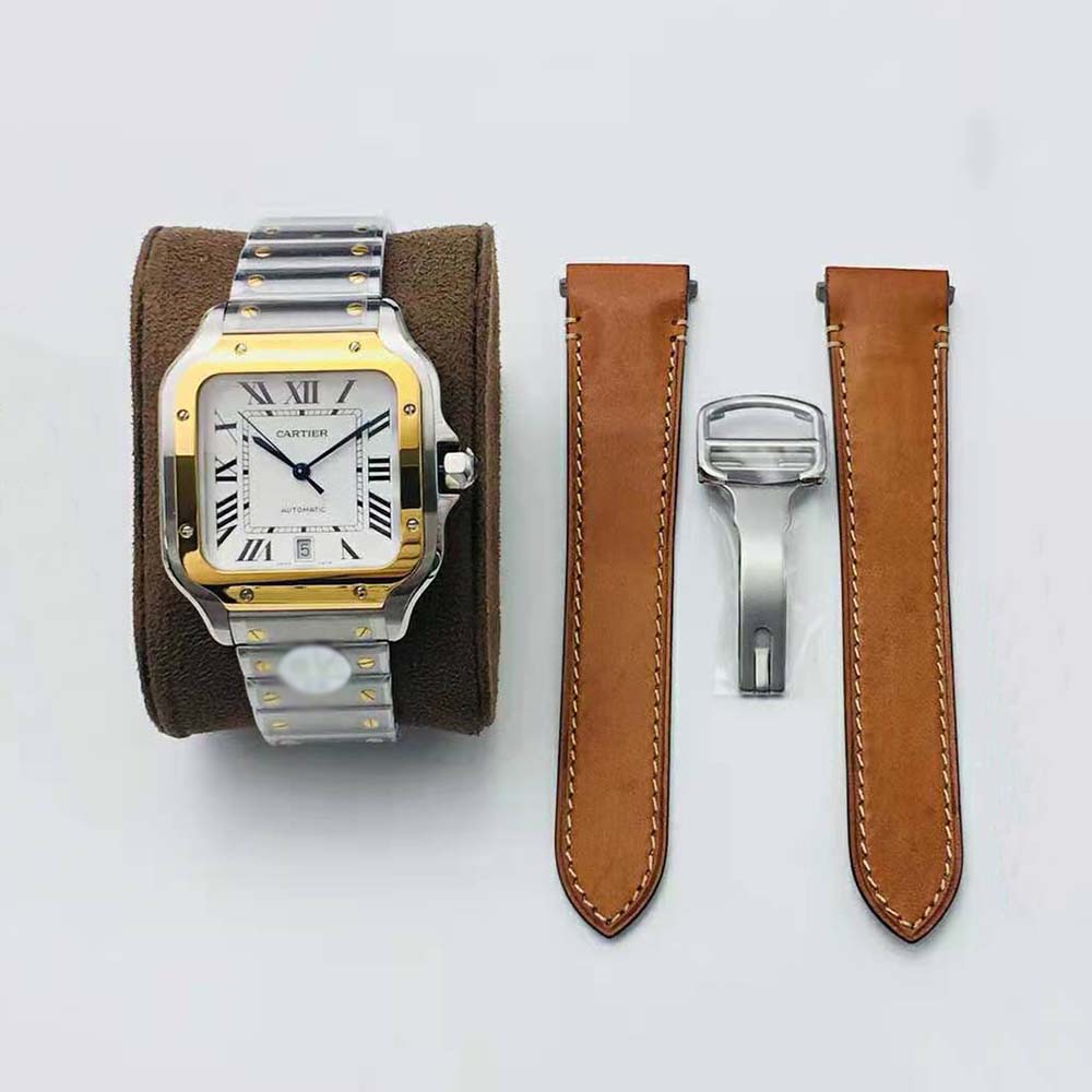 Cartier Men Santos De Cartier Watch Large Model in Yellow Gold and Steel-Silver (2)