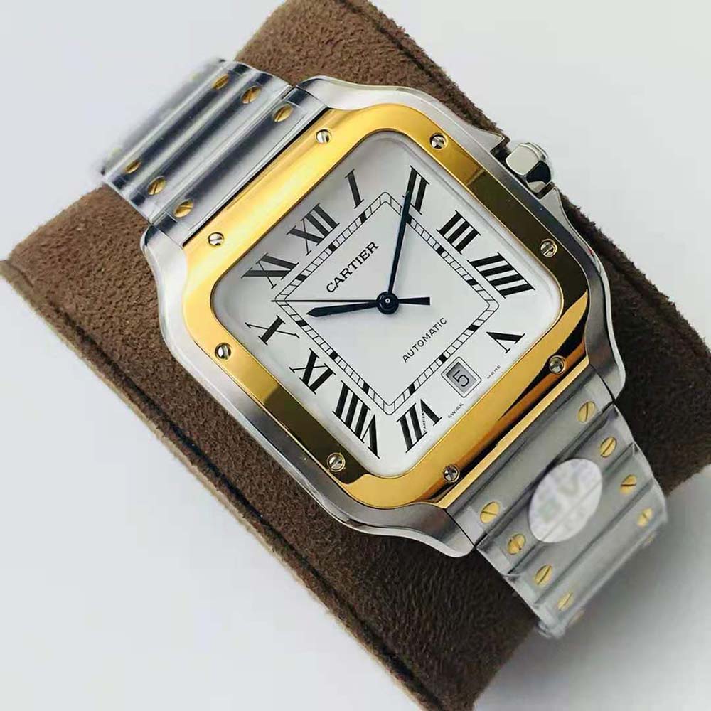 Cartier Men Santos De Cartier Watch Large Model in Yellow Gold and Steel-Silver (3)