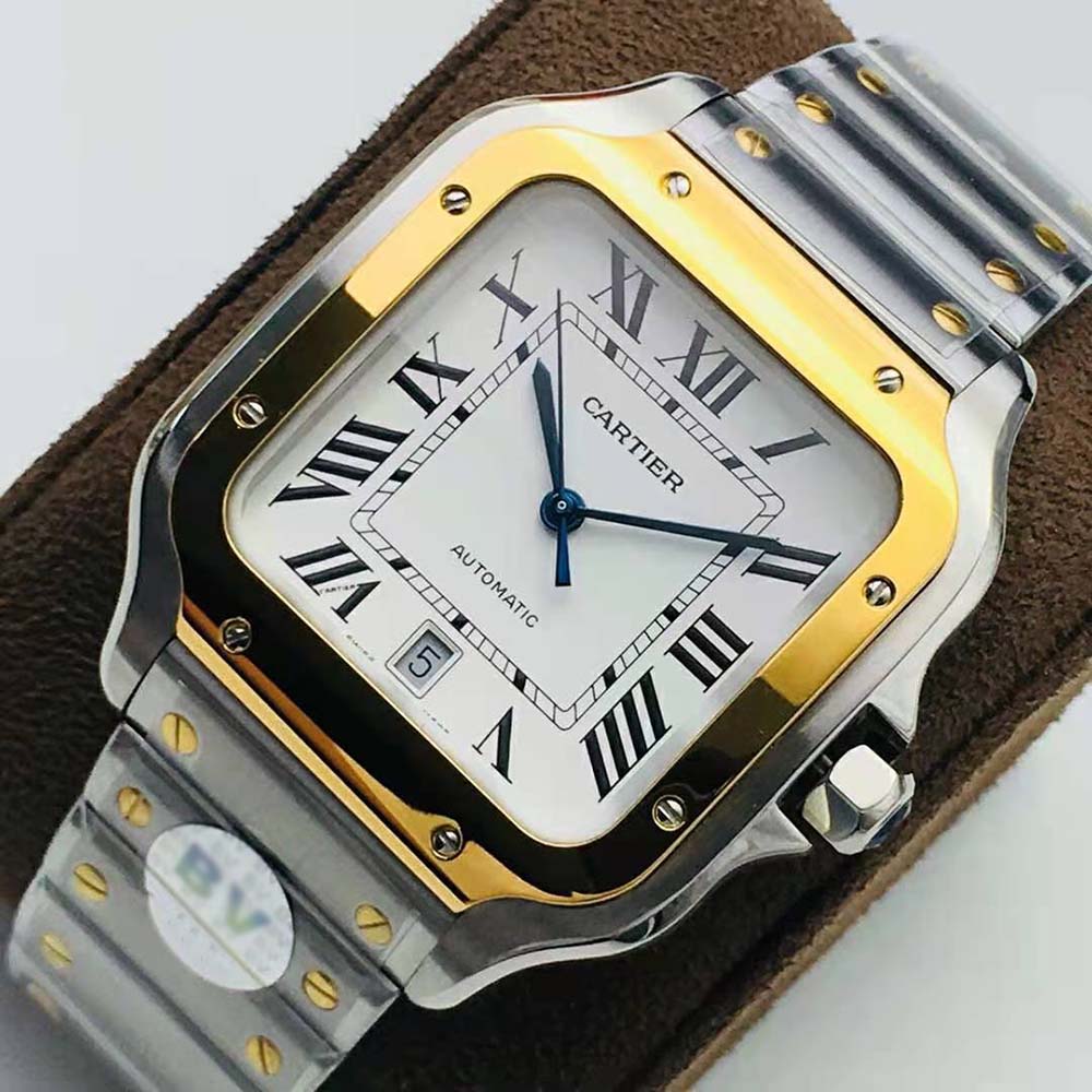 Cartier Men Santos De Cartier Watch Large Model in Yellow Gold and Steel-Silver (4)