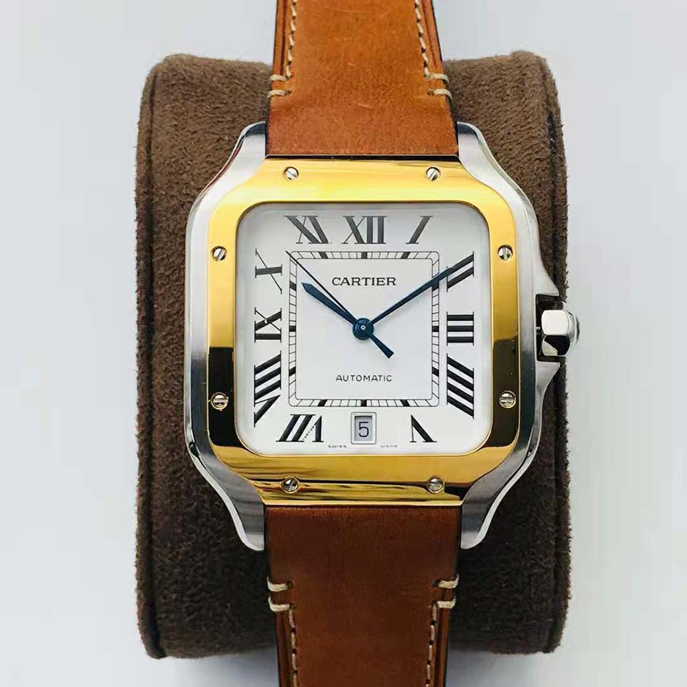 Cartier Men Santos De Cartier Watch Large Model in Yellow Gold and Steel-Silver (9)